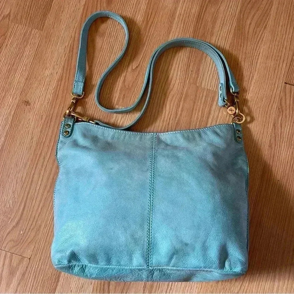 HOBO blue suede leather shoulder wrist bag with gold hardware removable straps - Picture 1 of 13